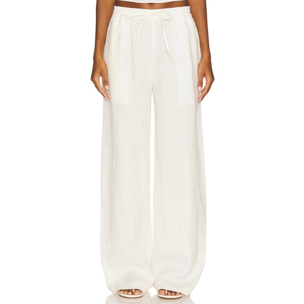 ENZA COSTA Linen Resort Pants Women XL Undyed Off White Wide Leg Drawstring - Picture 2 of 16